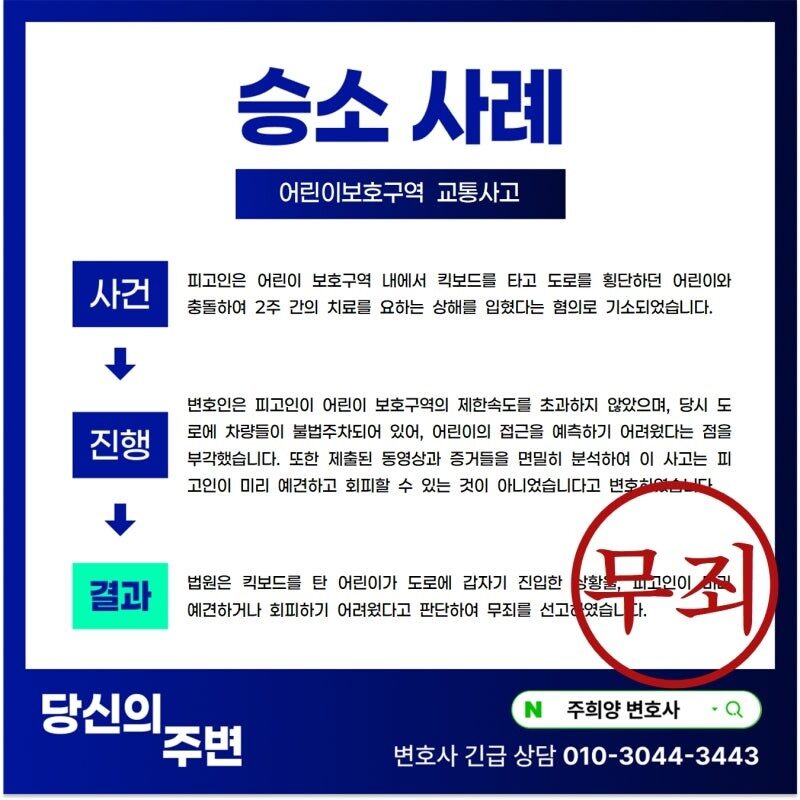 [어린이보호구역 교통치상 무죄] 애가 와서 부딪혔다니까요?